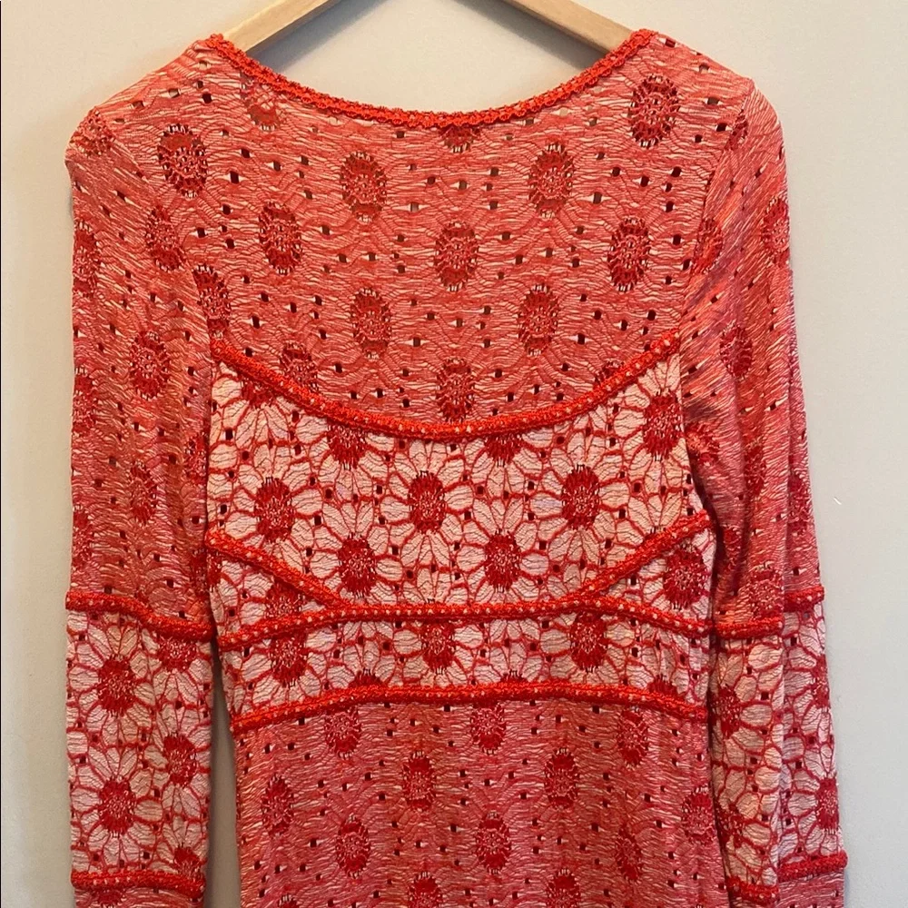 Free People Red Fitted Long Sleeve Delilah Dress